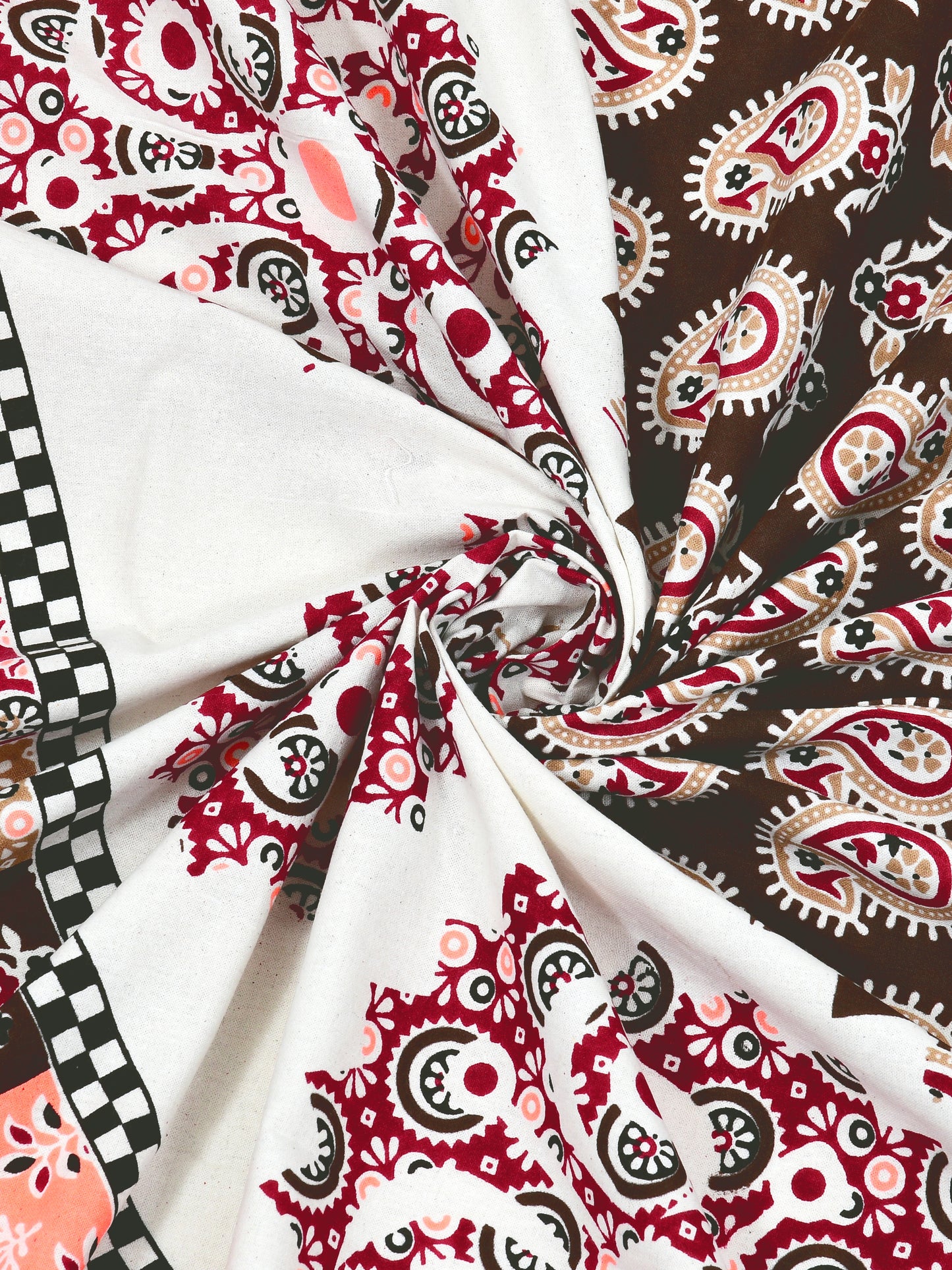 Jaipuri Red & Peach Mandala King Size Cotton Bedsheet
