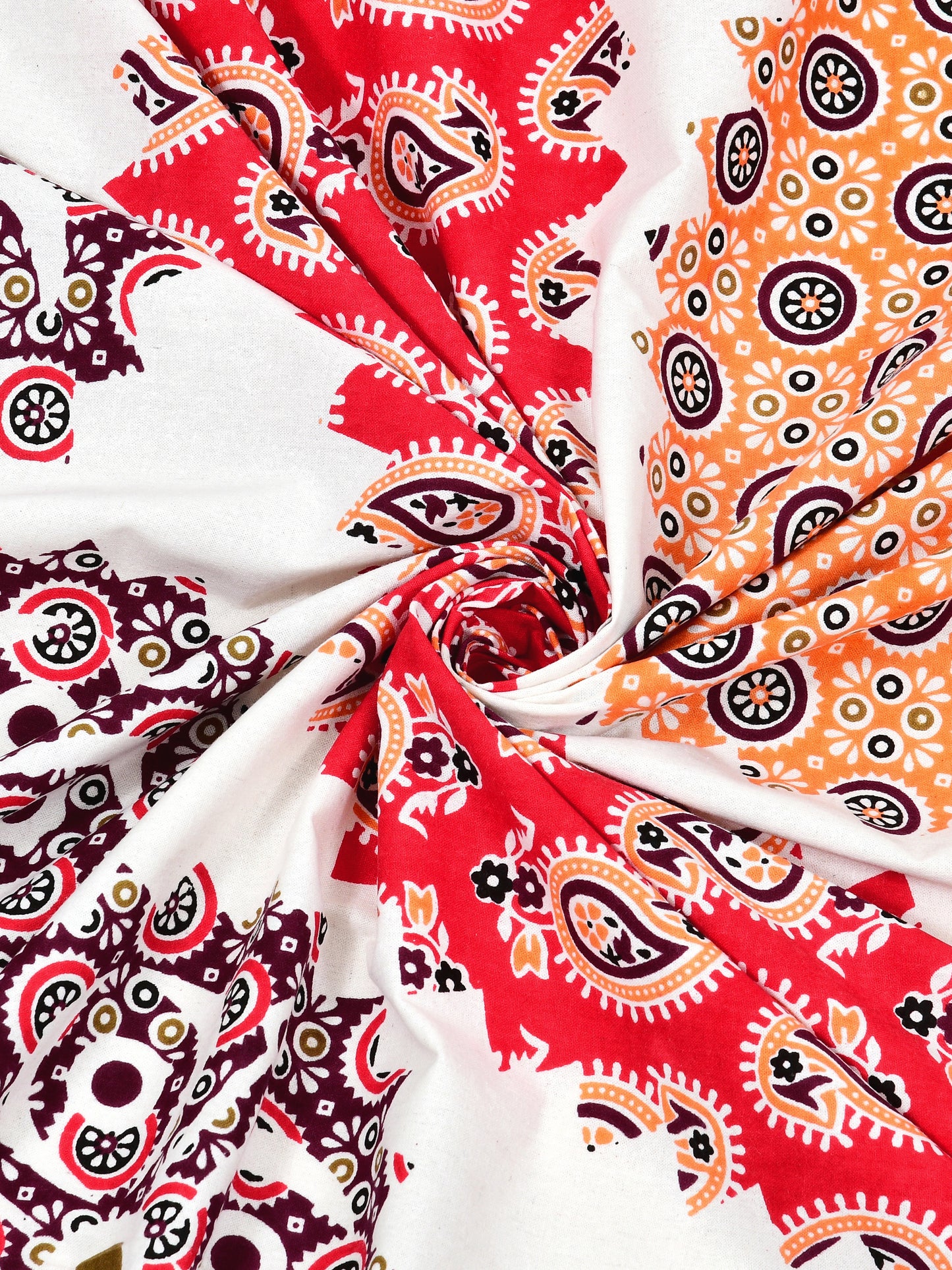 Jaipuri Maroon & Rust Mandala King Size Cotton Bedsheet