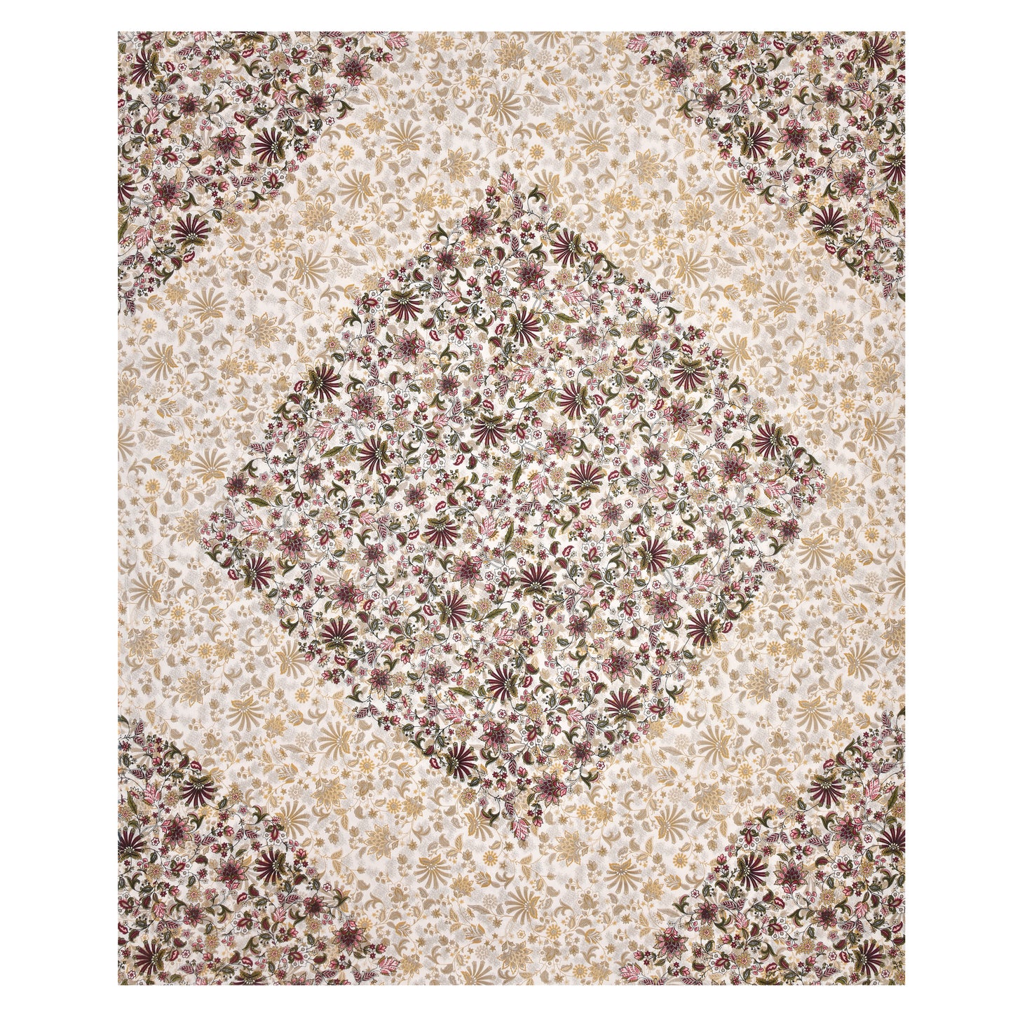 Maroon & Gold Floral Mandala Queen Size Cotton Bedsheet