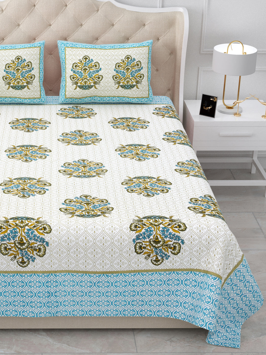 Blue Print Queen Size Cotton Bedsheet