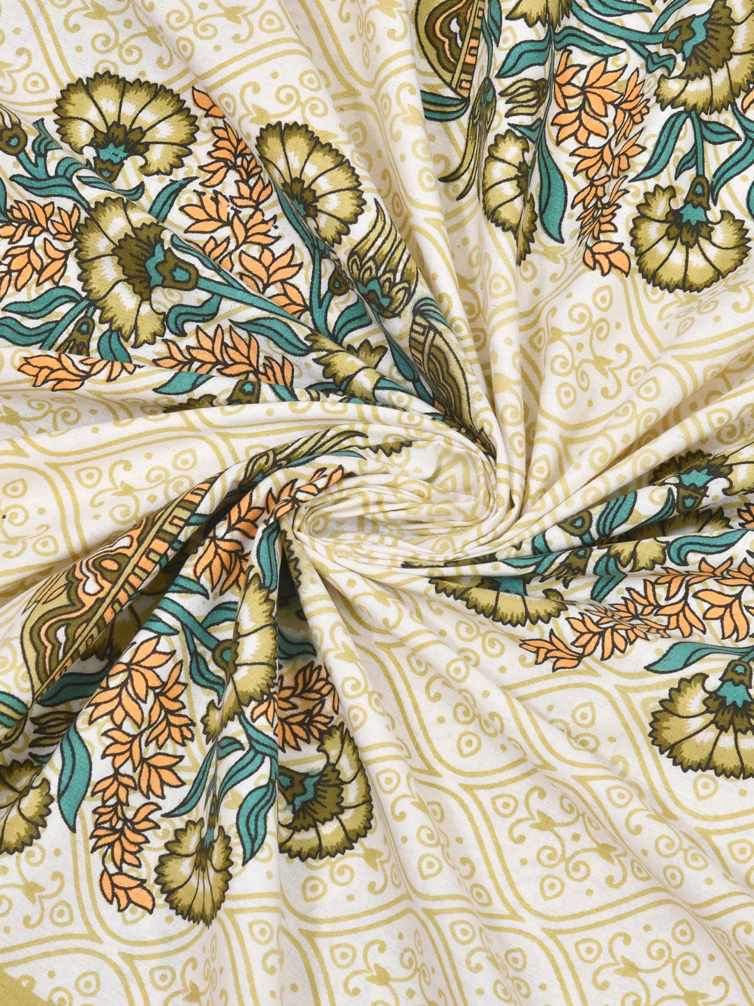 Yellow Floral Queen Size Cotton Bedsheet