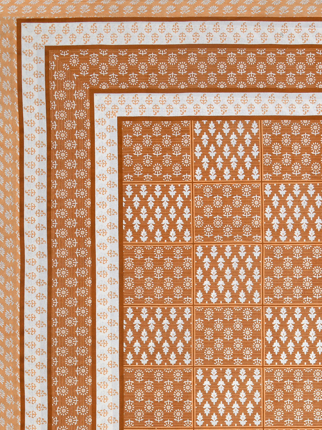 Orange Geometric Block Print Queen Size Cotton Bedsheet