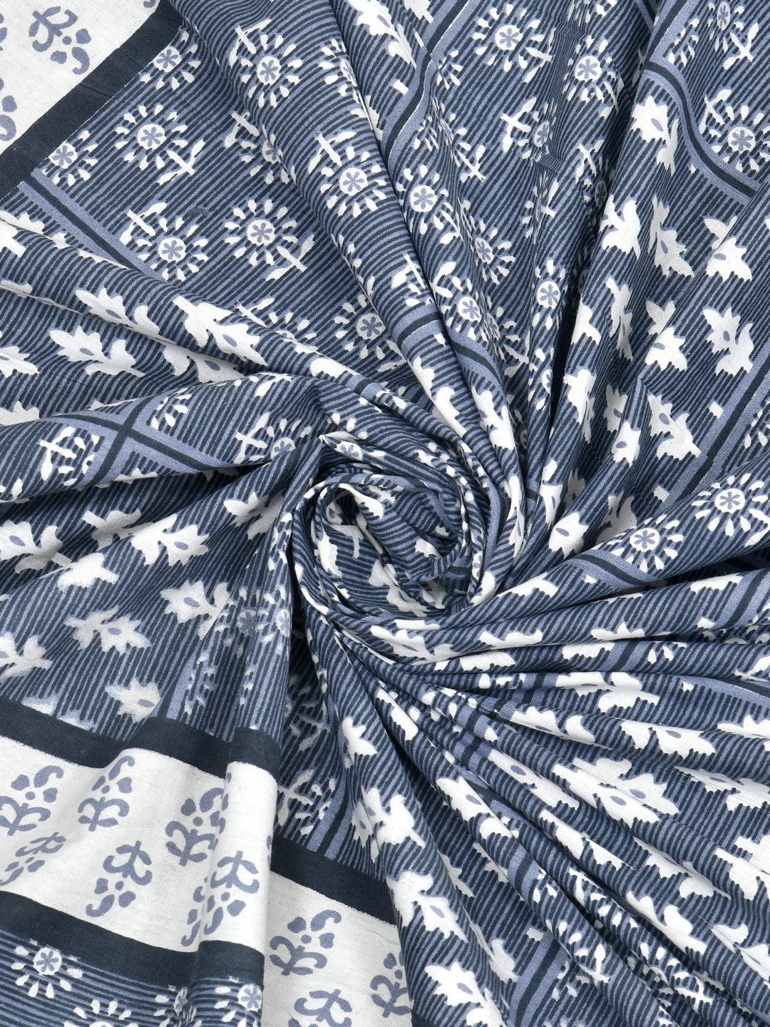 Indigo Blue Geometric Block Print Queen Size Cotton Bedsheet