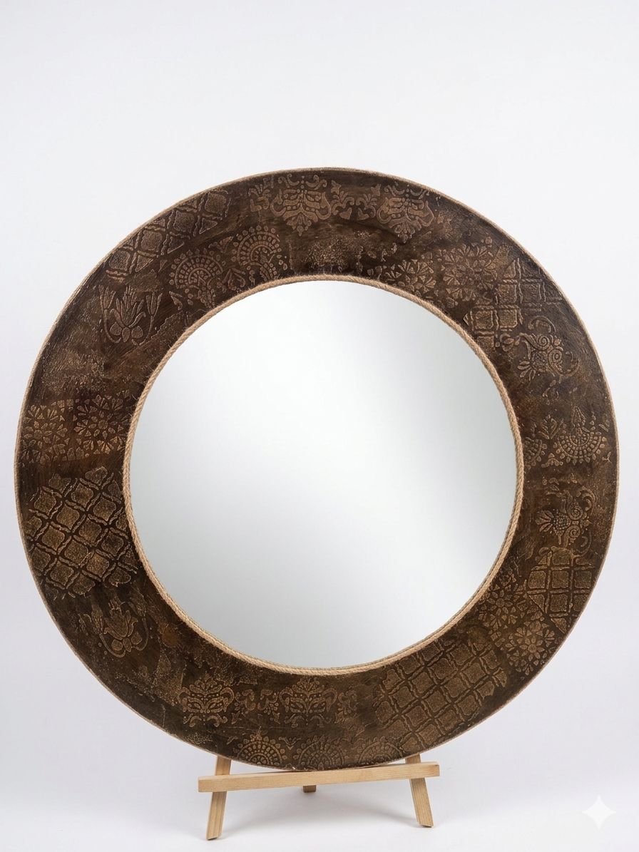 24-inch Textured Art Wall Hanging Mirror - Handcrafted Decorative Mirror