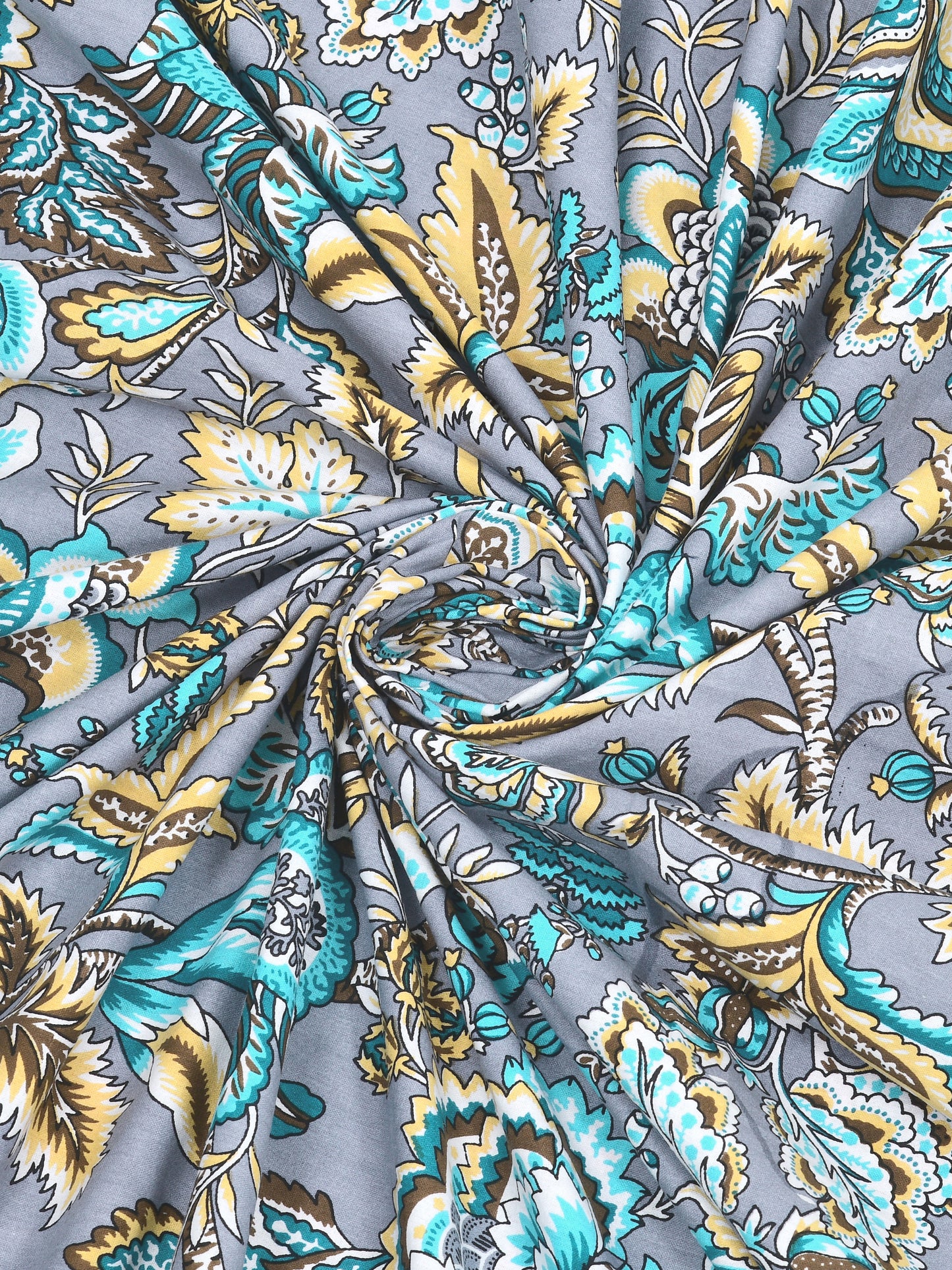 Jaipuri Azure Blue & Teal Floral Queen Size Cotton Bedsheet