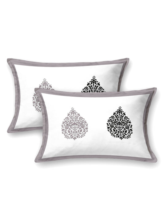 Jaipuri Grey & Charcoal Floral Butti Super King Size Cotton Bedsheet