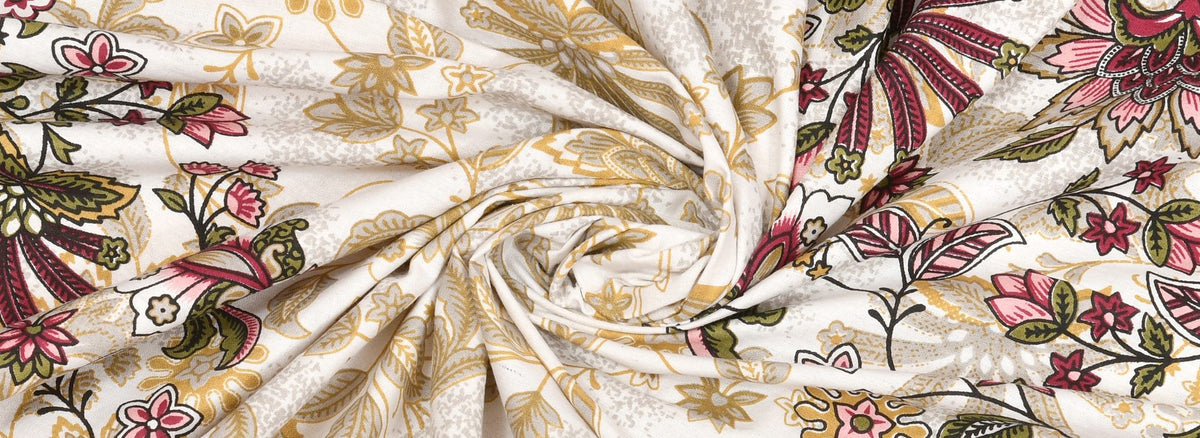 Maroon, pink and gold floral printed bedsheet for Diwali bedroom decor