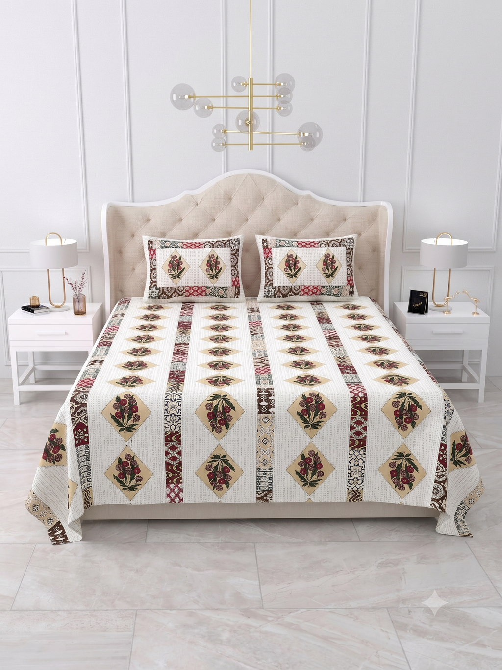 Blue Black Sunflower Mandala Printed Bedsheet (90 x 108) with 2 Pillow Covers