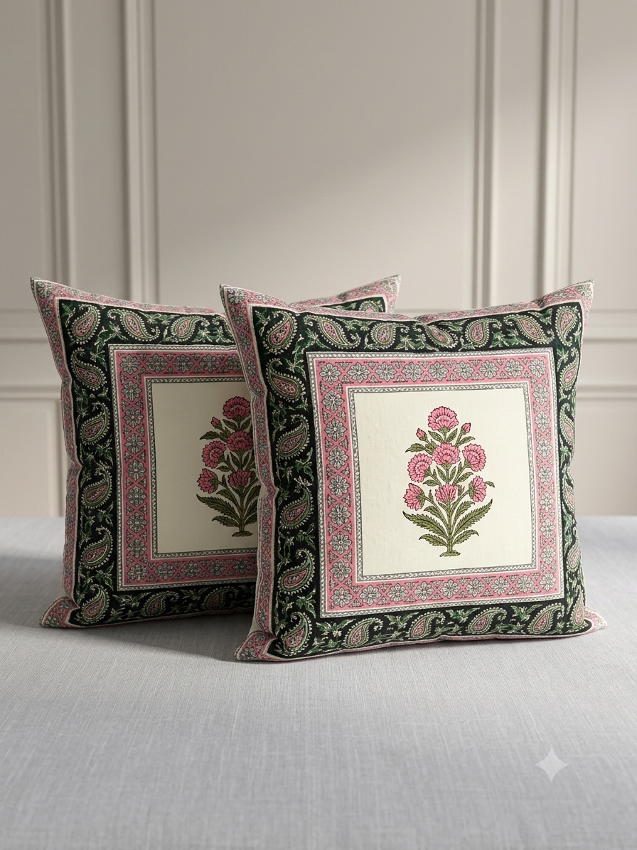 Mint Green Diamond Bouquet Stripe Printed Bedsheet (90 x 108) with 2 Pillow Covers