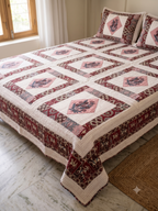 Pink Mauve Diamond Bouquet Stripe Printed Bedsheet (90 x 108) with 2 Pillow Covers