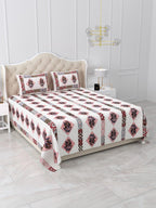 Pink Mauve Diamond Bouquet Stripe Printed Bedsheet (90 x 108) with 2 Pillow Covers