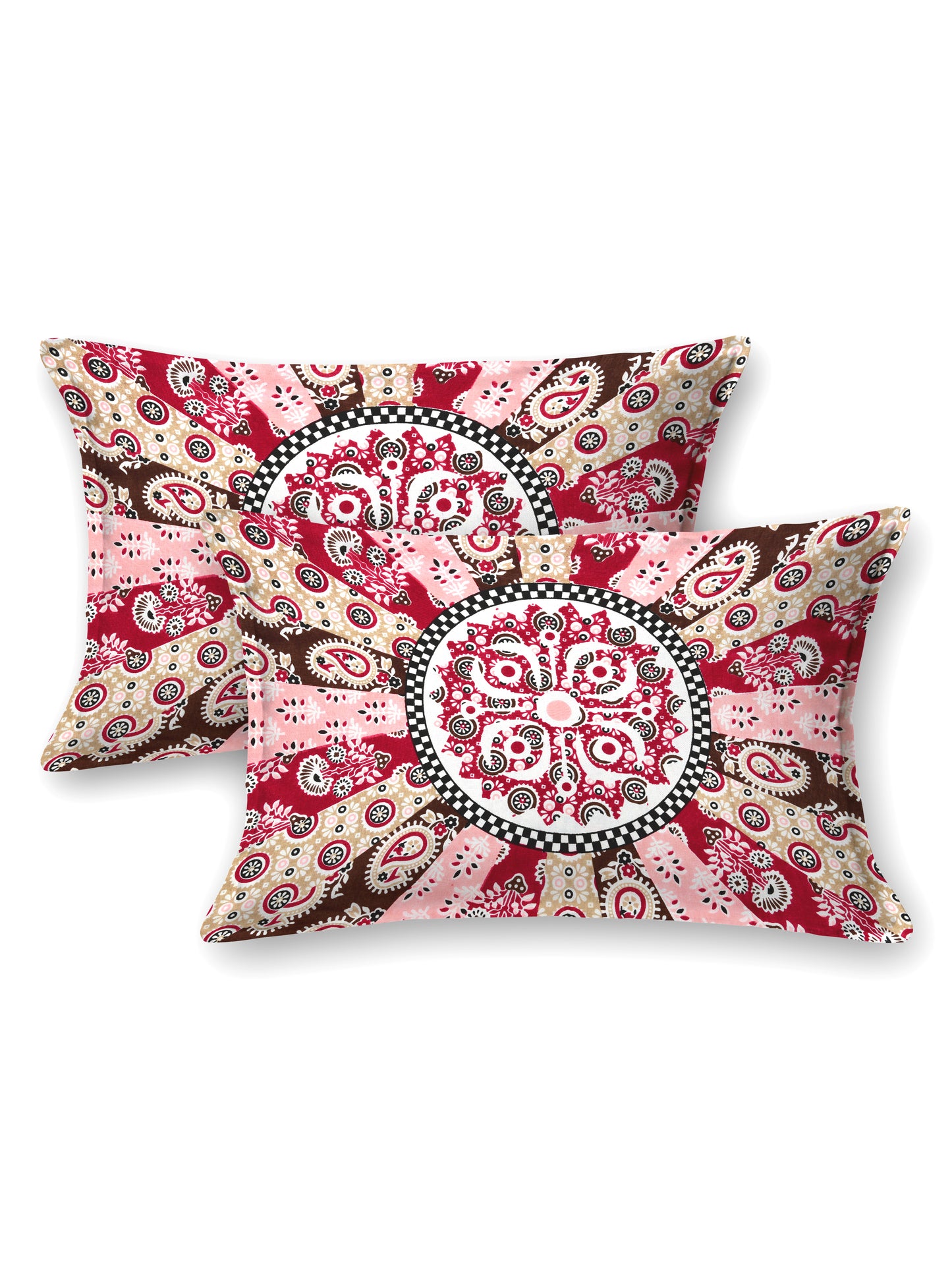Jaipuri Red & Peach Mandala King Size Cotton Bedsheet