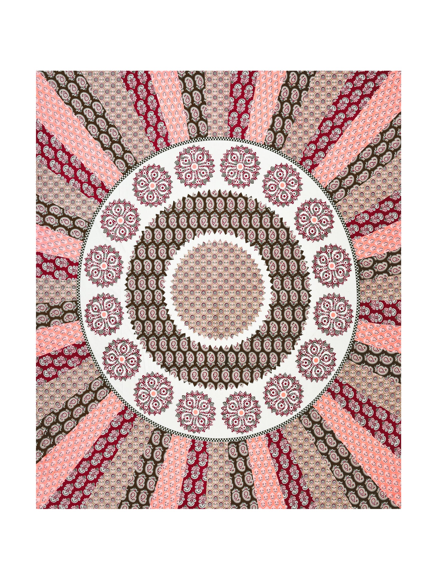 Jaipuri Red & Peach Mandala King Size Cotton Bedsheet