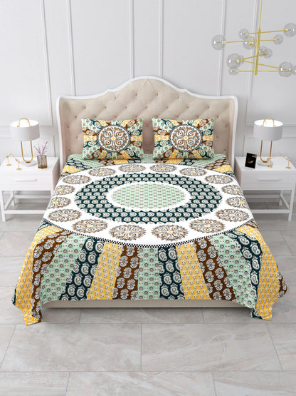 Jaipuri Emerald & Mustard Mandala King Size Cotton Bedsheet