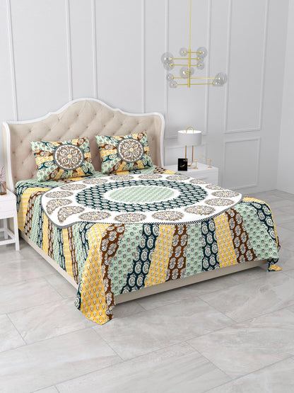 Jaipuri Emerald & Mustard Mandala King Size Cotton Bedsheet