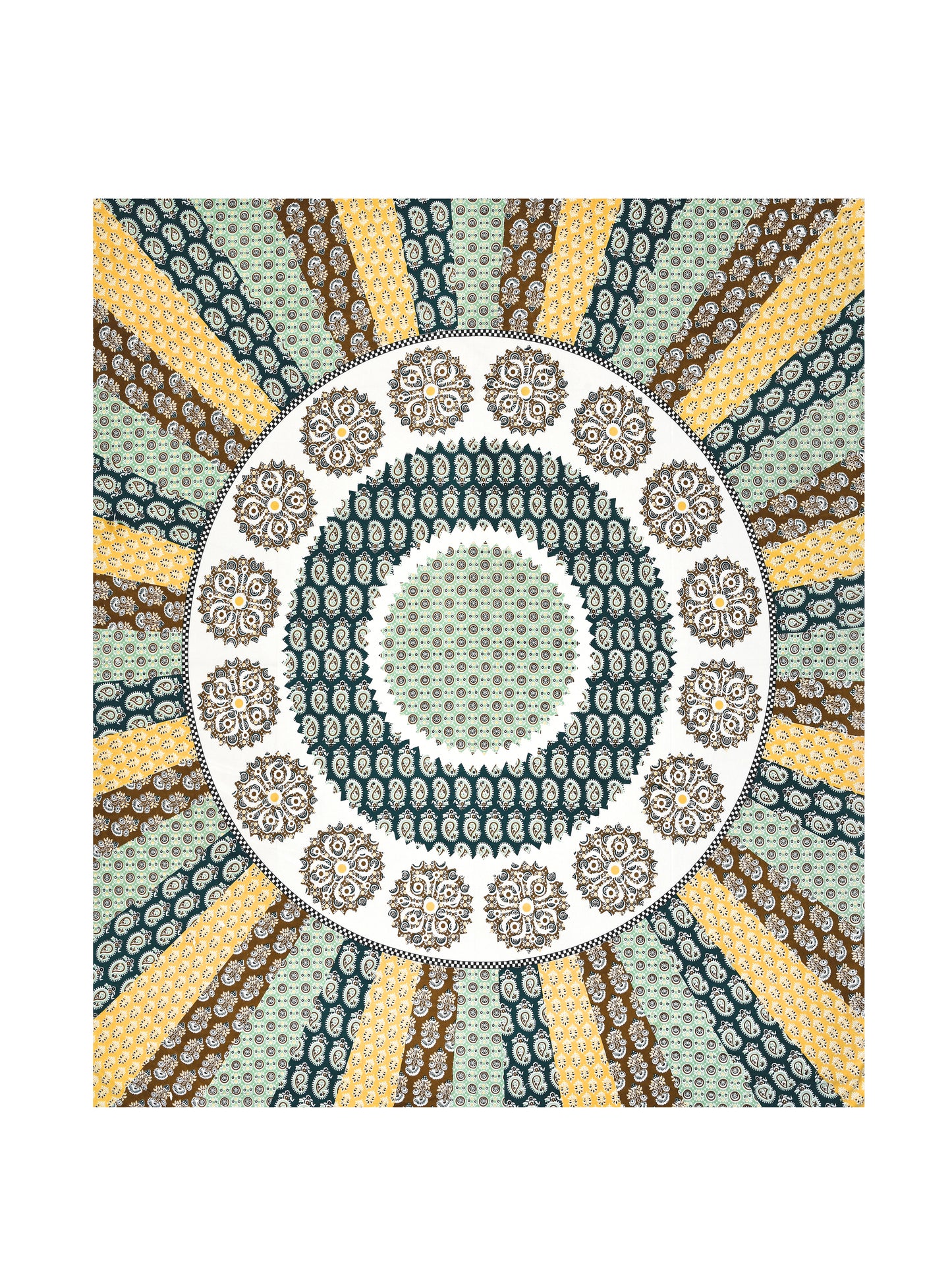 Jaipuri Emerald & Mustard Mandala King Size Cotton Bedsheet
