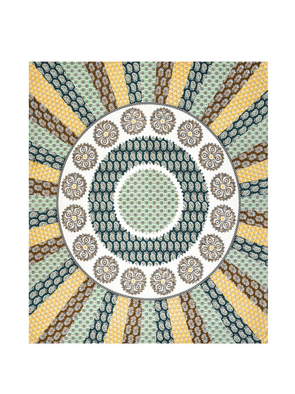 Jaipuri Emerald & Mustard Mandala King Size Cotton Bedsheet