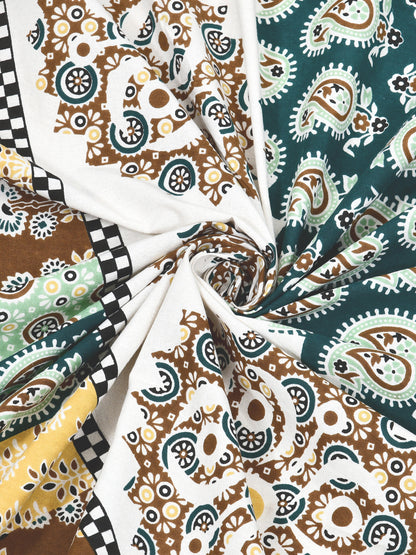 Jaipuri Emerald & Mustard Mandala King Size Cotton Bedsheet