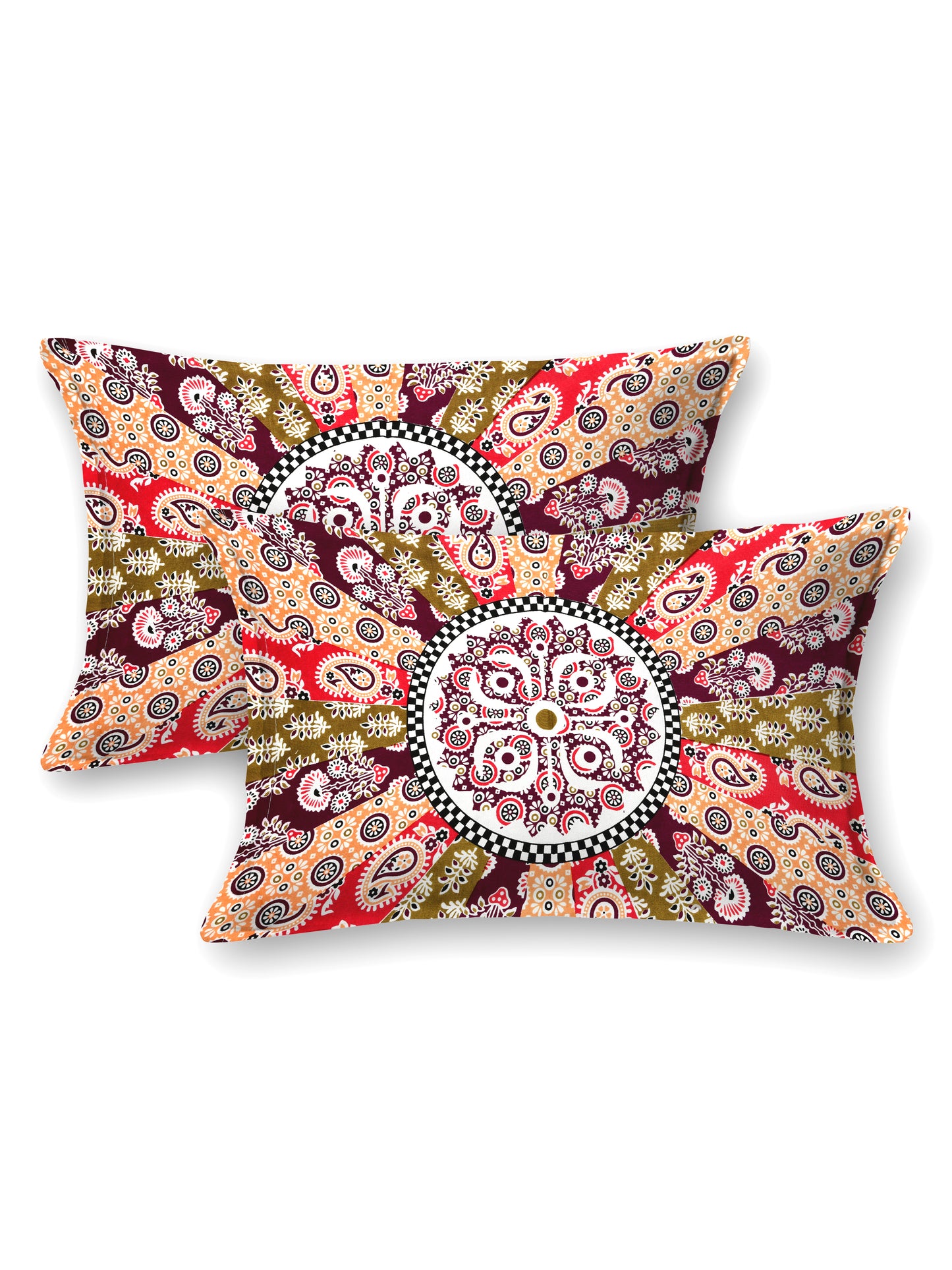 Jaipuri Maroon & Rust Mandala King Size Cotton Bedsheet