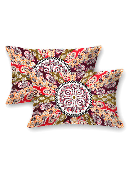 Jaipuri Maroon & Rust Mandala King Size Cotton Bedsheet