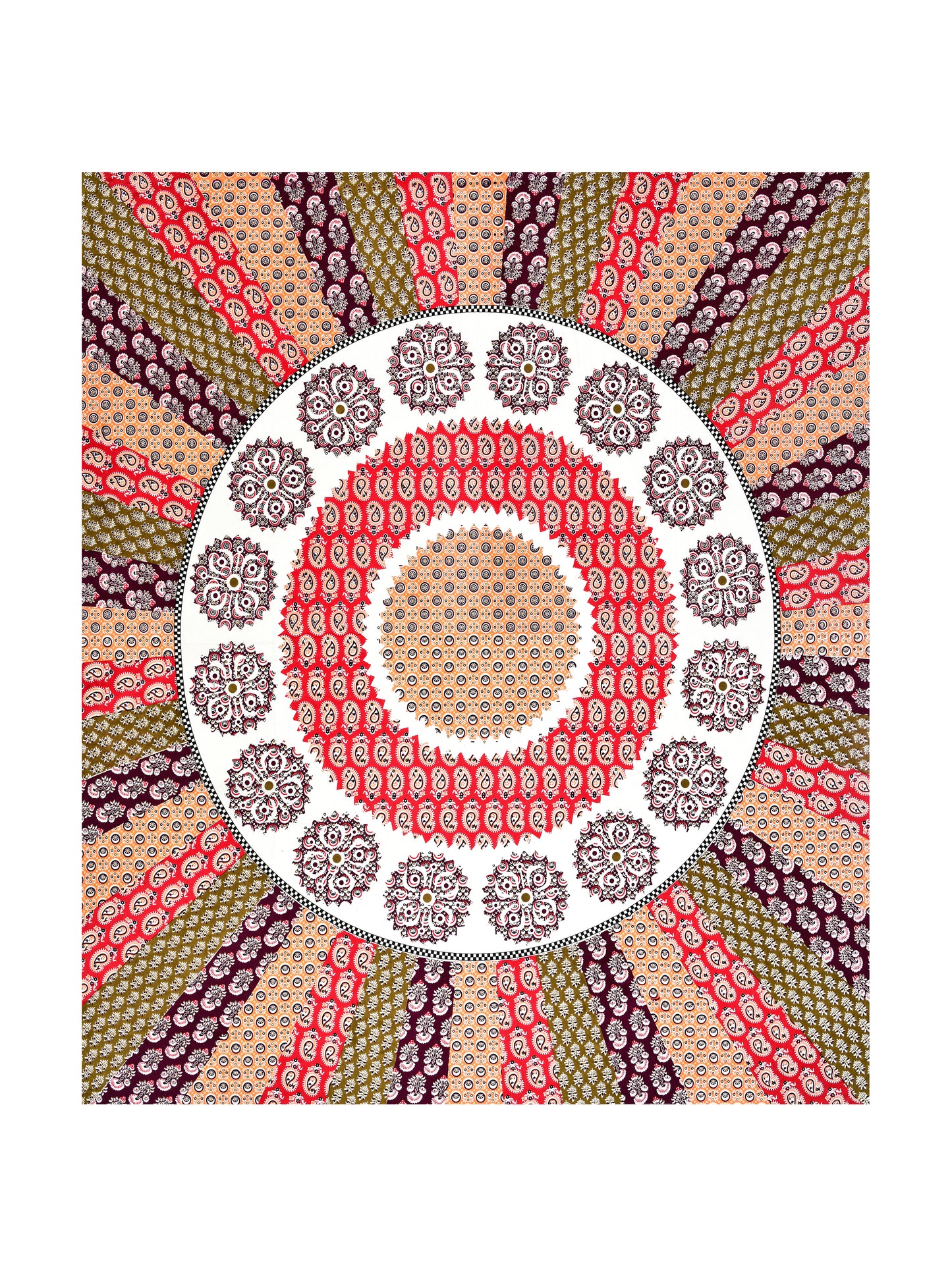 Jaipuri Maroon & Rust Mandala King Size Cotton Bedsheet
