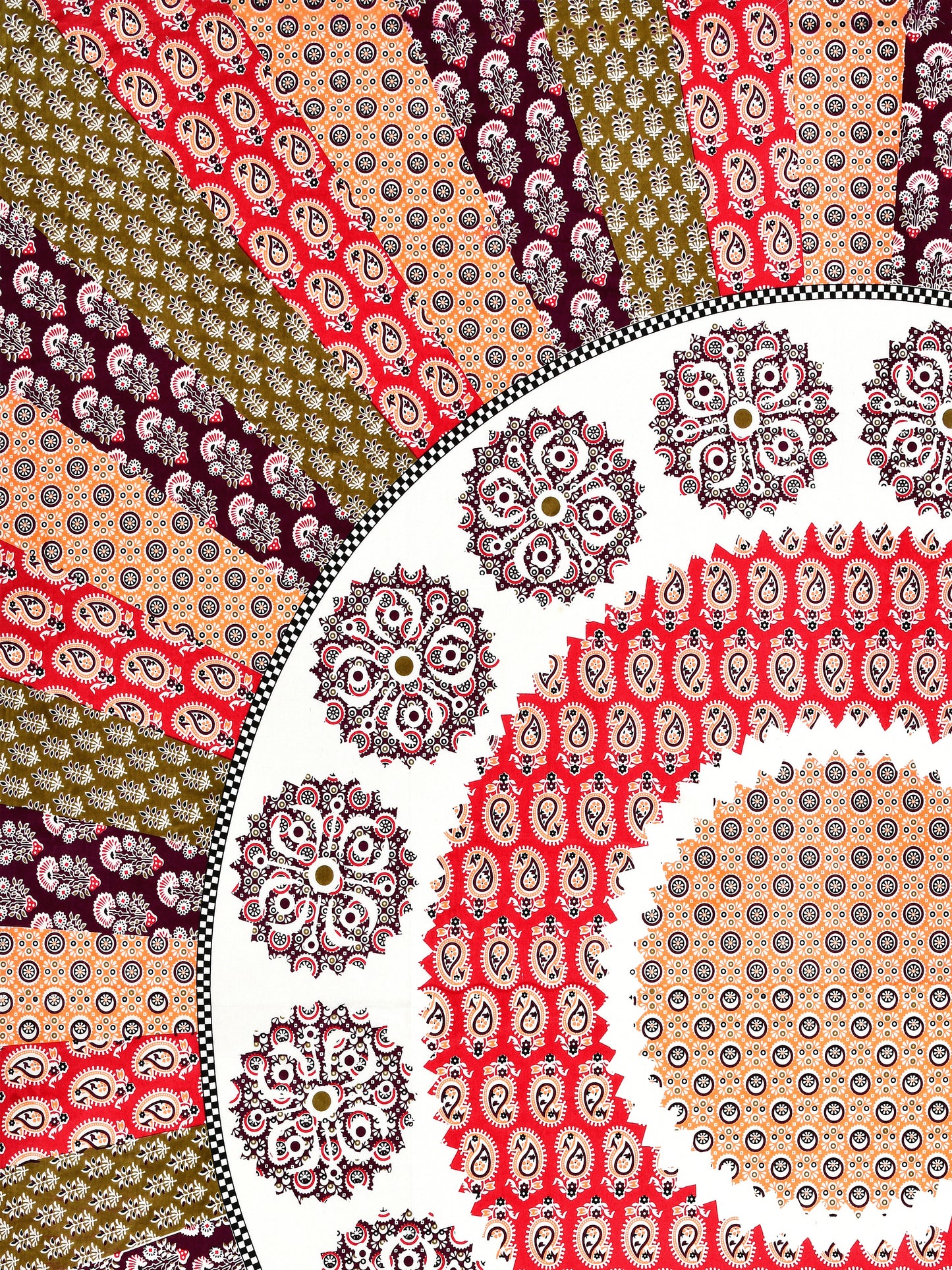 Jaipuri Maroon & Rust Mandala King Size Cotton Bedsheet