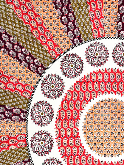 Jaipuri Maroon & Rust Mandala King Size Cotton Bedsheet
