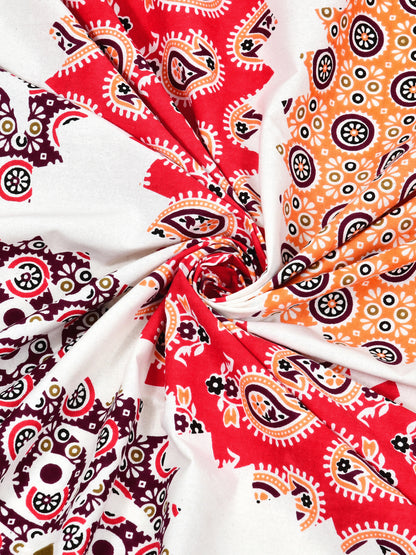 Jaipuri Maroon & Rust Mandala King Size Cotton Bedsheet