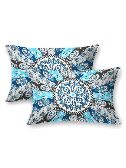 Jaipuri Indigo & Sky Blue Mandala King Size Cotton Bedsheet