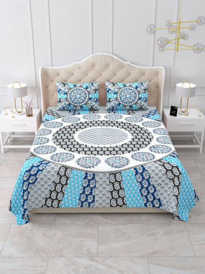 Jaipuri Indigo & Sky Blue Mandala King Size Cotton Bedsheet