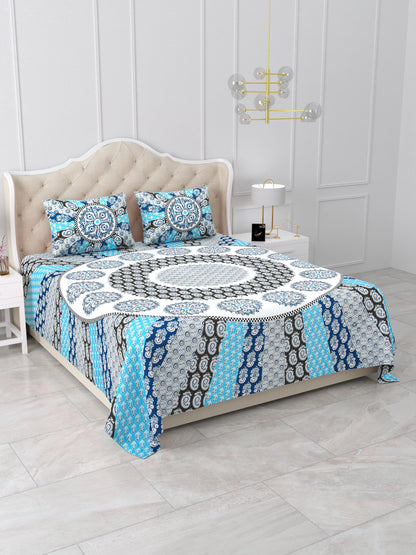 Jaipuri Indigo & Sky Blue Mandala King Size Cotton Bedsheet