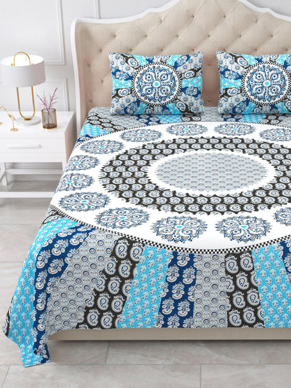Jaipuri Indigo & Sky Blue Mandala King Size Cotton Bedsheet
