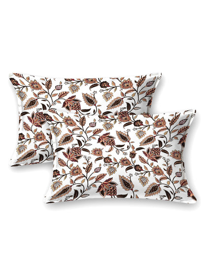 Jaipuri Coffee & Earth-Tone Floral Queen Size Cotton Bedsheet