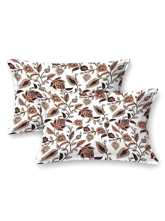 Jaipuri Coffee & Earth-Tone Floral Queen Size Cotton Bedsheet