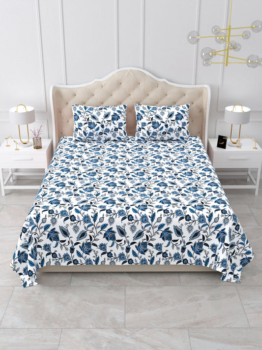 Jaipuri Indigo & Sapphire Floral Queen Size Cotton Bedsheet
