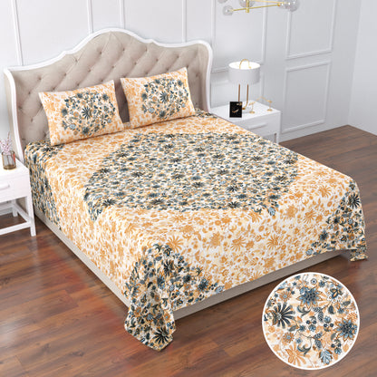Golden Floral Mandala Queen Size Cotton Bedsheet