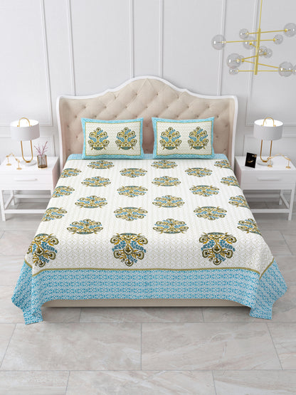 Blue Print Queen Size Cotton Bedsheet