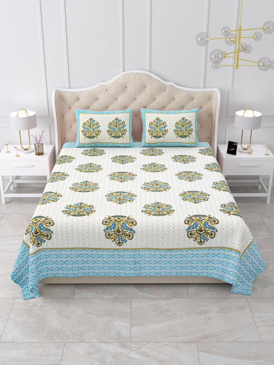 Blue Print Queen Size Cotton Bedsheet