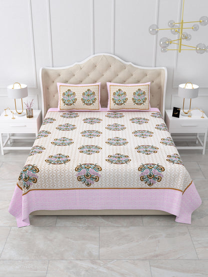 Pink Floral Queen Size Cotton Bedsheet