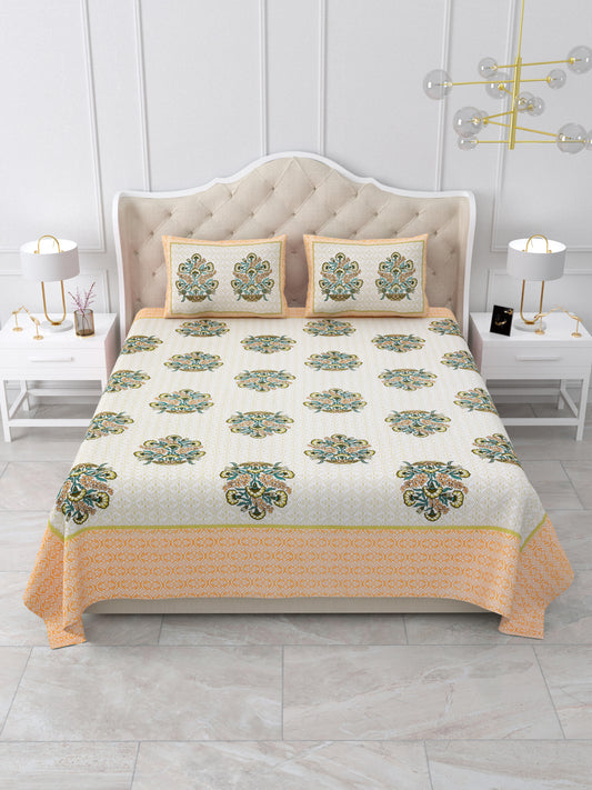 Yellow Floral Queen Size Cotton Bedsheet