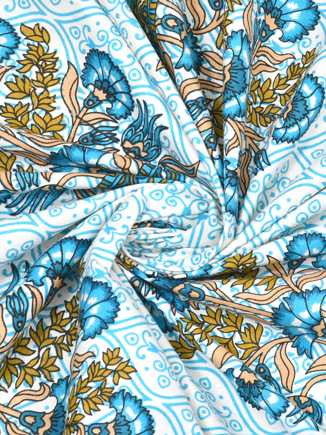 Green Floral Print Queen Size Cotton Bedsheet