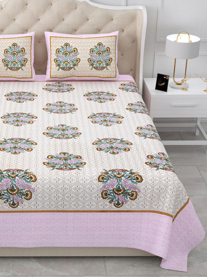 Pink Floral Queen Size Cotton Bedsheet