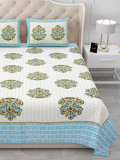 Blue Print Queen Size Cotton Bedsheet