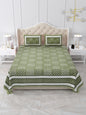 Olive Green Hand-Block Print Queen Size Cotton Bedsheet