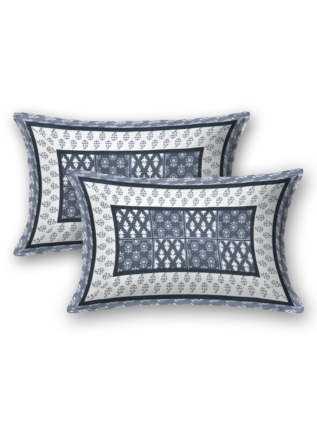 Indigo Blue Geometric Block Print Queen Size Cotton Bedsheet