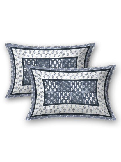 Indigo Blue Geometric Block Print Queen Size Cotton Bedsheet