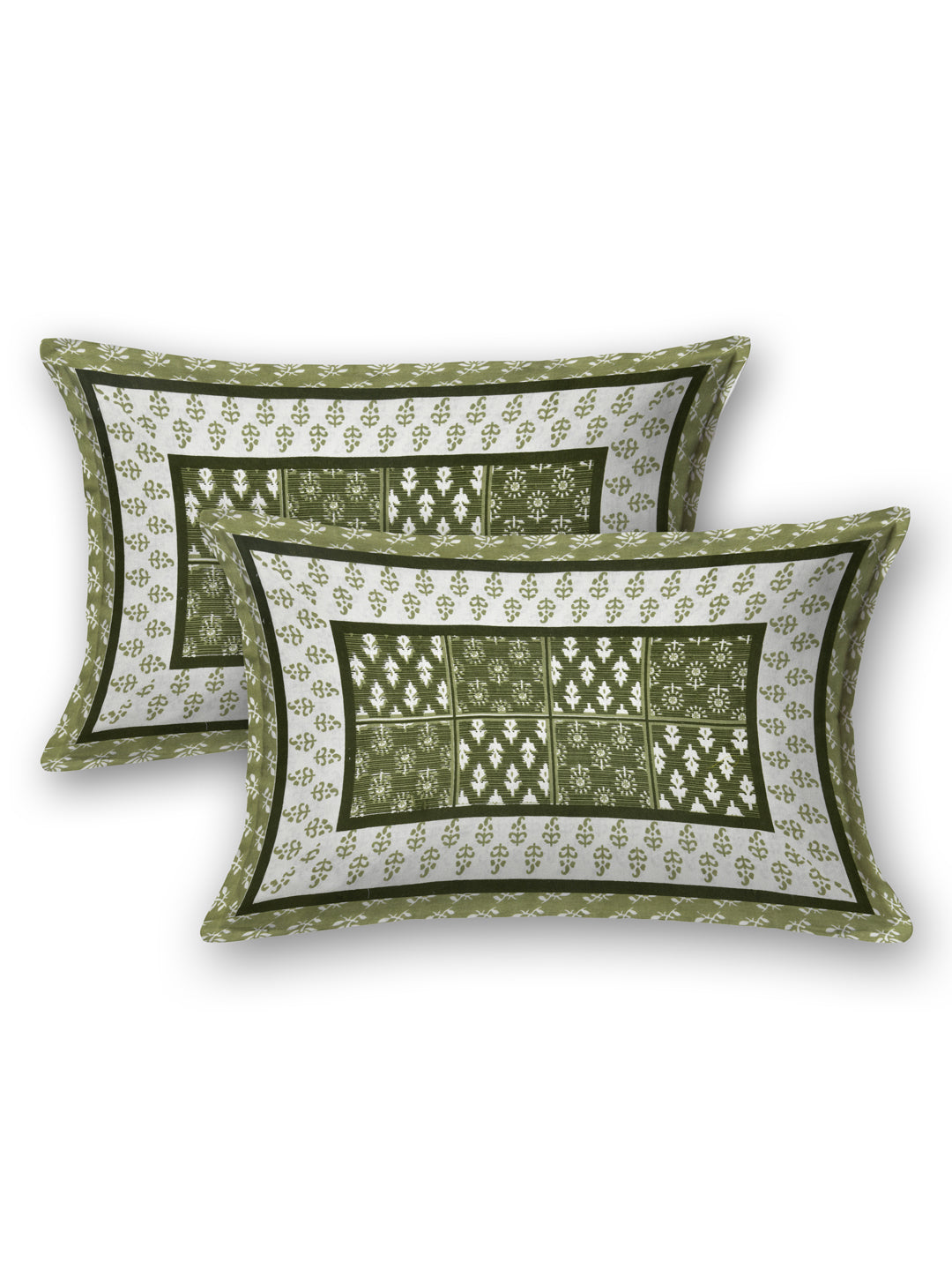 Olive Green Hand-Block Print Queen Size Cotton Bedsheet