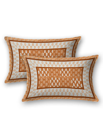 Orange Geometric Block Print Queen Size Cotton Bedsheet