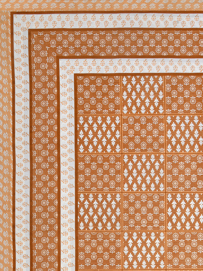 Orange Geometric Block Print Queen Size Cotton Bedsheet