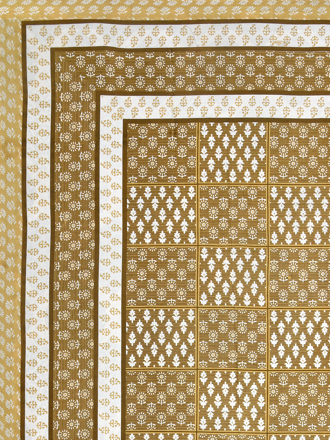 Mustard Yellow Geometric Block Print Queen Size Cotton Bedsheet